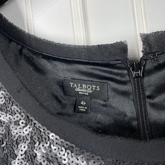 Talbots Women’s Black Sequin Cocktail Dress Back Zip Knee Length Size 4P - Picture 4 of 11
